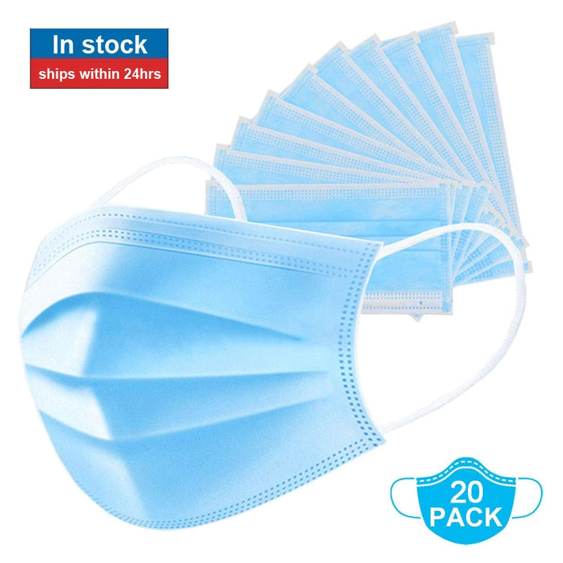 Face masks Surgical 3 Layers Anti Virus 95% Bacteria Disposable Proof Flu Face Mouth Mask Non Woven Earloops Respirator 20/50pcs