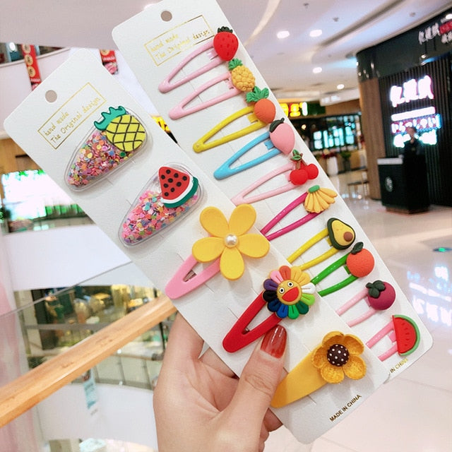 10/15 Pcs/Set Girls Cute Cartoon Animals Fruit 5 cm Hairpins Children Lovely Hair Clips Barrettes Headband Kids Hair Accessories