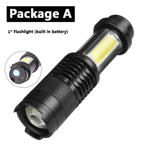 Built in battery XP-G Q5 Zoom Focus Mini led Flashlight Torch Lamp 2000 Lumens Adjustable Penlight Waterproof For Outdoor