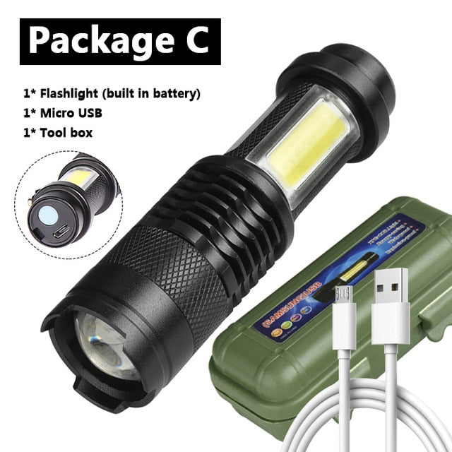 Built in battery XP-G Q5 Zoom Focus Mini led Flashlight Torch Lamp 2000 Lumens Adjustable Penlight Waterproof For Outdoor